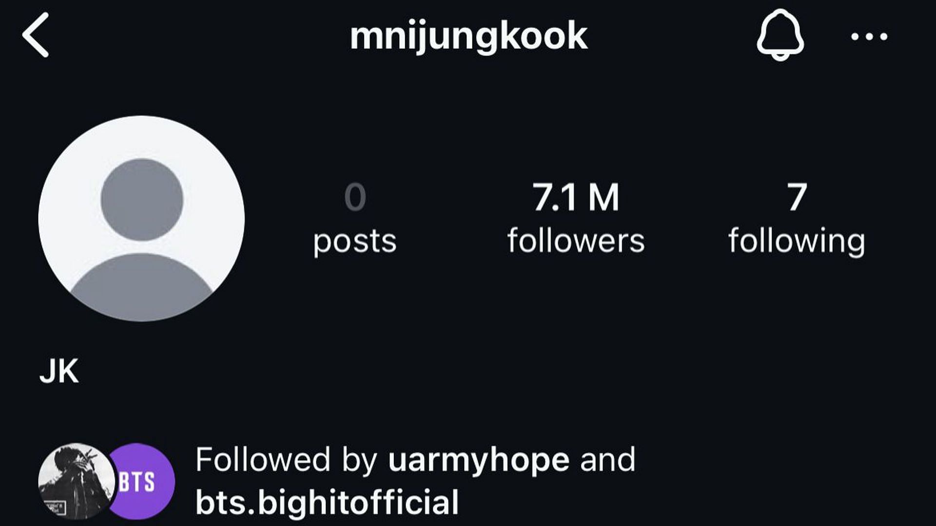 BTS' Jungkook's new Instagram account (Image via Instagram/@mnijungkook)